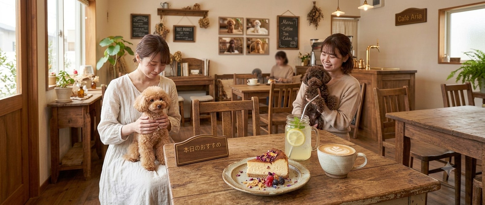 トイプードルとくつろぐカフェの時間